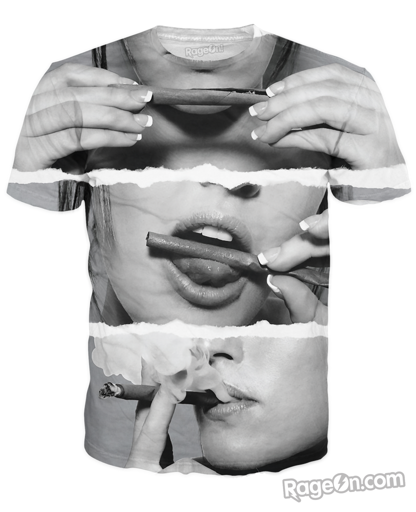 Girl Rolling a Blunt Black and White T-Shirt
