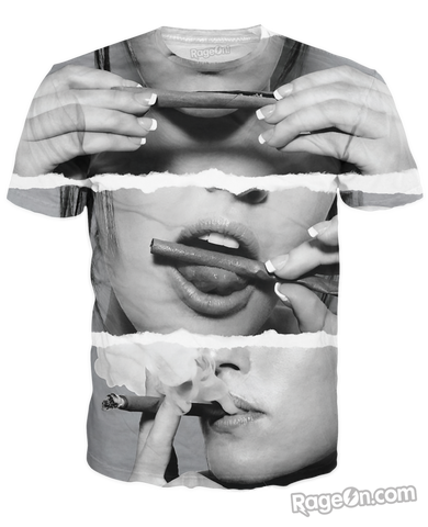 Girl Rolling a Blunt Black and White T-Shirt