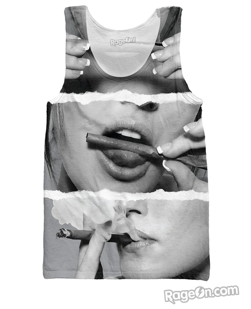 Girl Rolling a Blunt Black and White Tank Top