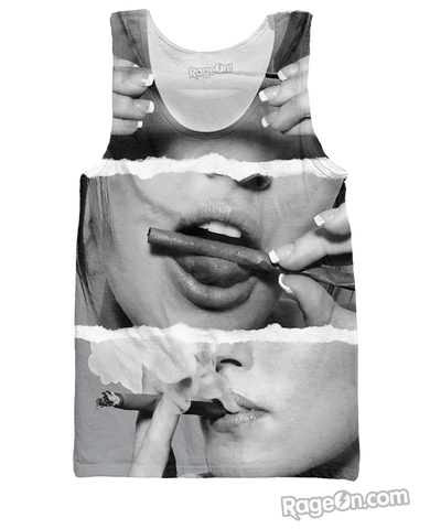 Girl Rolling a Blunt Black and White Tank Top